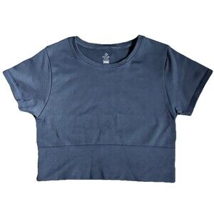 Offline by Aerie Sidewalk Seamless Cropped T-Shirt Navy Blue L Athletic Sporty